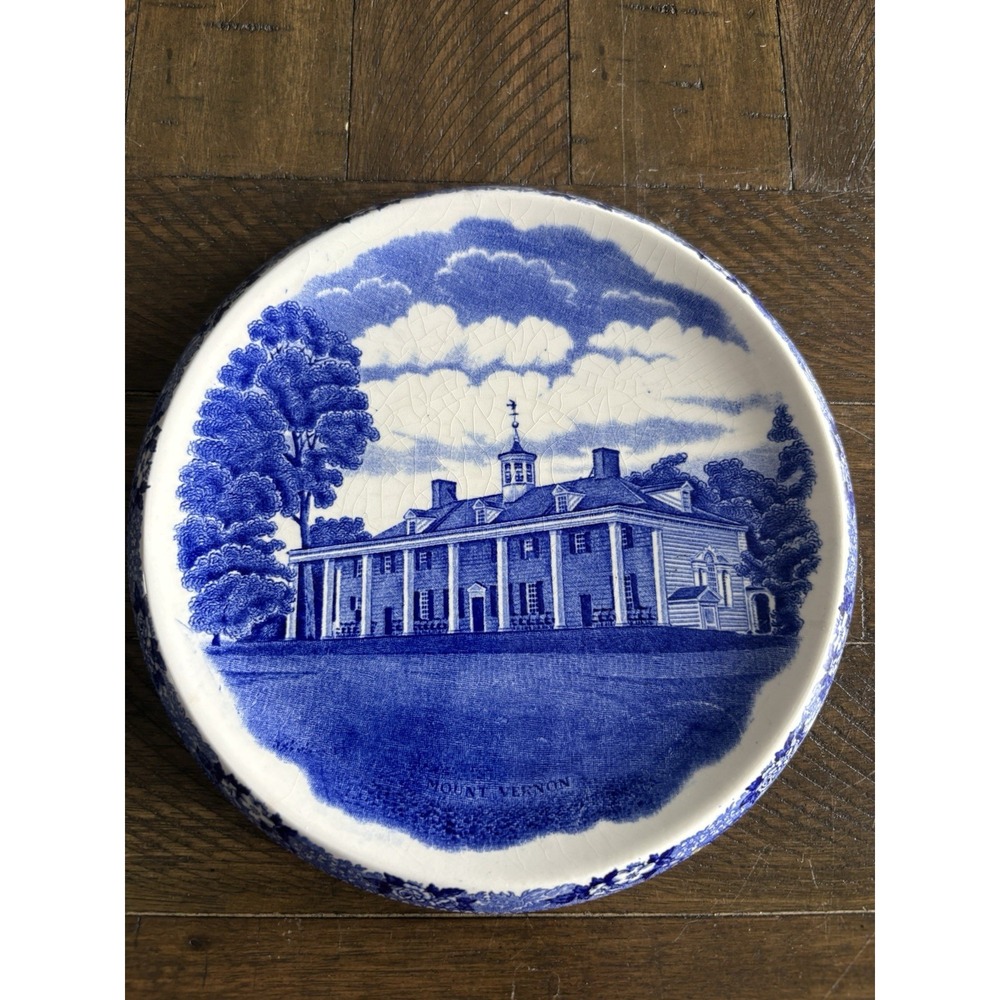Adams Pottery Blue TransferWare Mt Vernon Tea Pot Trivet Staffordshire‎ England